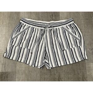 St Johns Bay Shorts Womens 0X‎ Blue White Striped Linen Blend Drawstring